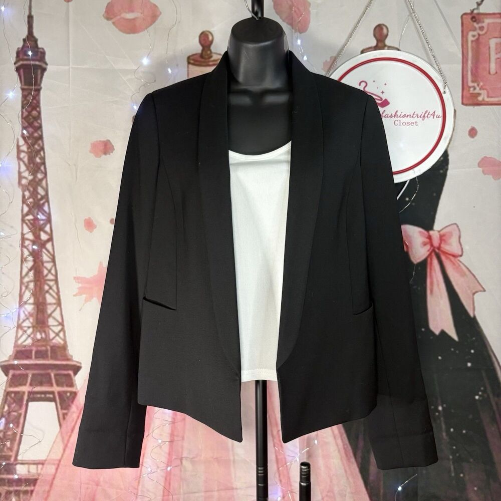 VINCE black  Blazer / Jacket  Size 8 Fully  Lined Lapel Open Front - Picture 2 of 12